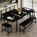 iPormis Extendable Dining Table Set for 4 6 8, Black Kitchen Table with 2 Benches and 2 Square Stools, Classic Dining Room Table with Stable Metal Base, Space Saving