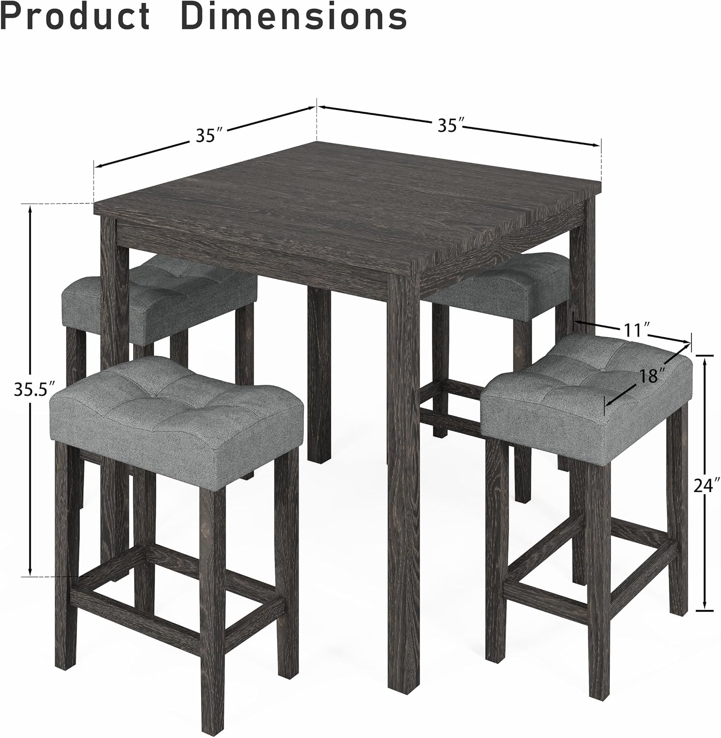 allamazing 5-Piece Counter Dinner Height Table Set, Indoor Modern Rectangular Dining Table Furniture Set for Kitchen, 35 inch Dining Table with 4 stools (1+4 Black)