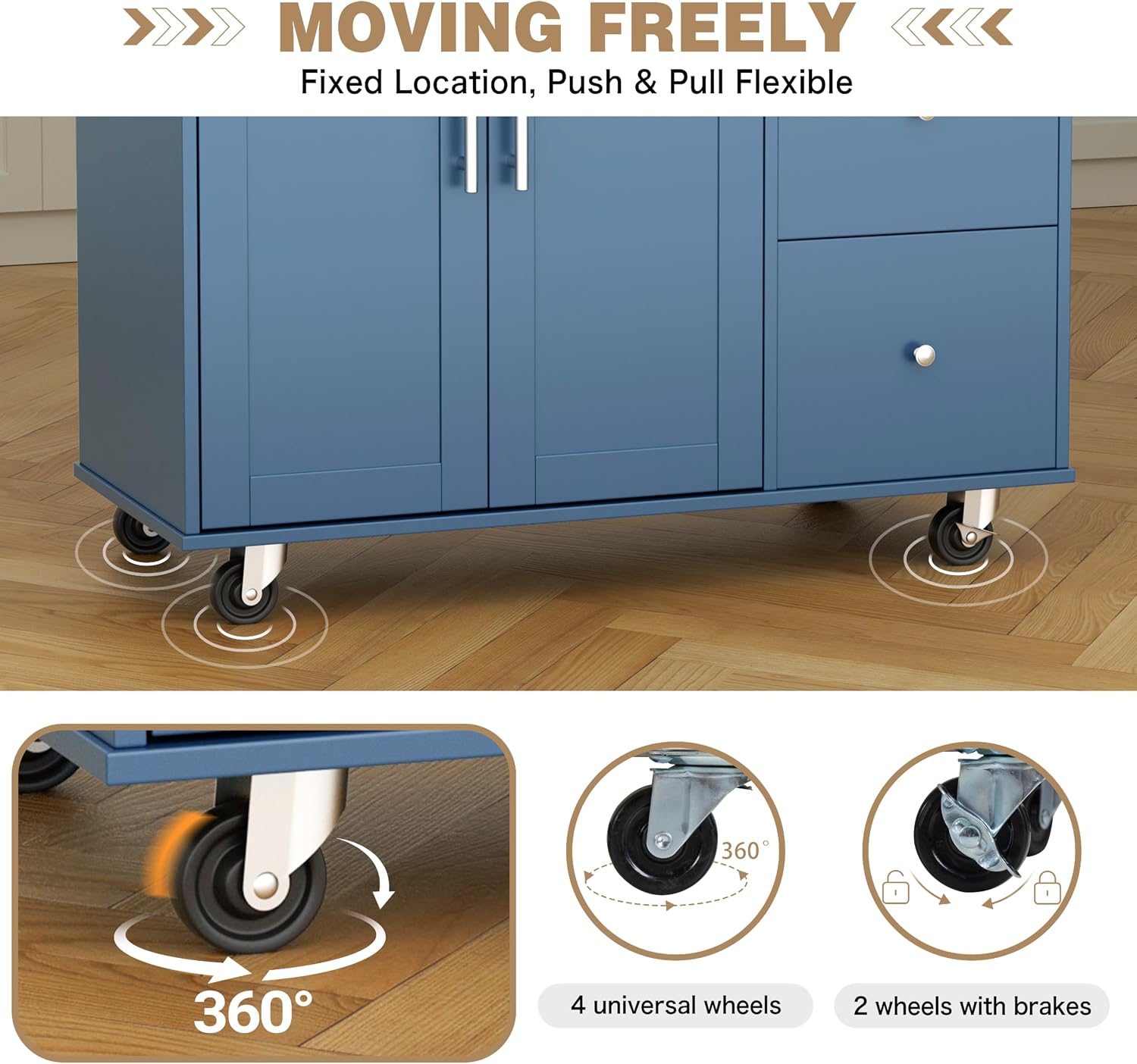 Shintenchi Kitchen Island with Folding Drop Leaf, Rolling Island Table with Storage, Kitchen Cabinet on Wheels with Seating Area for Kitchen, Bar Cart with Cabinet, Blue