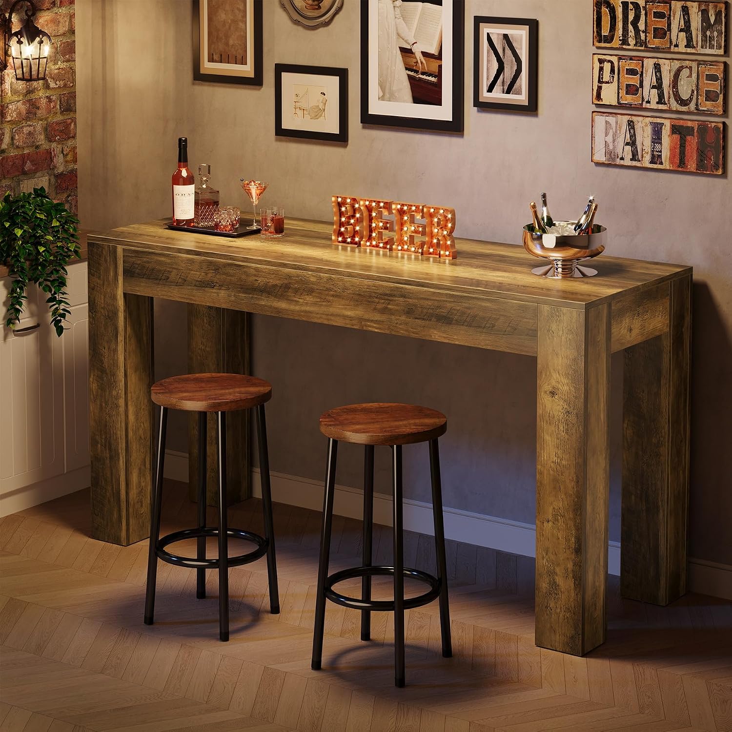 Tribesigns 63' Long Bar Table, Wooden Counter Height Table with 4 Legs, Rectangular Pub Table for Kitchen, Home Bar & Living Room, Rustic Brown (Rustic Brown)
