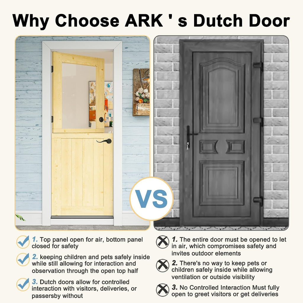 30' x 80' Exterior Prehung Dutch Entry Door (Front/Outside) - 1.75' Pine with 1-Lite Glass,Interior Doors Slab for Home Entryway/Back w/4 Hinges+1 Latch +1 Slab+1 Lock Set +1 Jamb