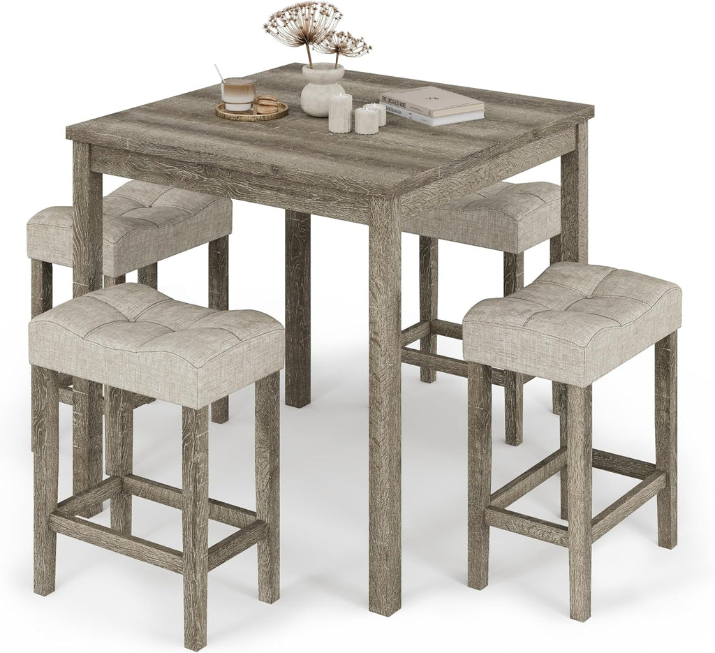 allamazing 5-Piece Counter Dinner Height Table Set, Indoor Modern Rectangular Dining Table Furniture Set for Kitchen, 35 inch Dining Table with 4 stools (1+4 Natural)