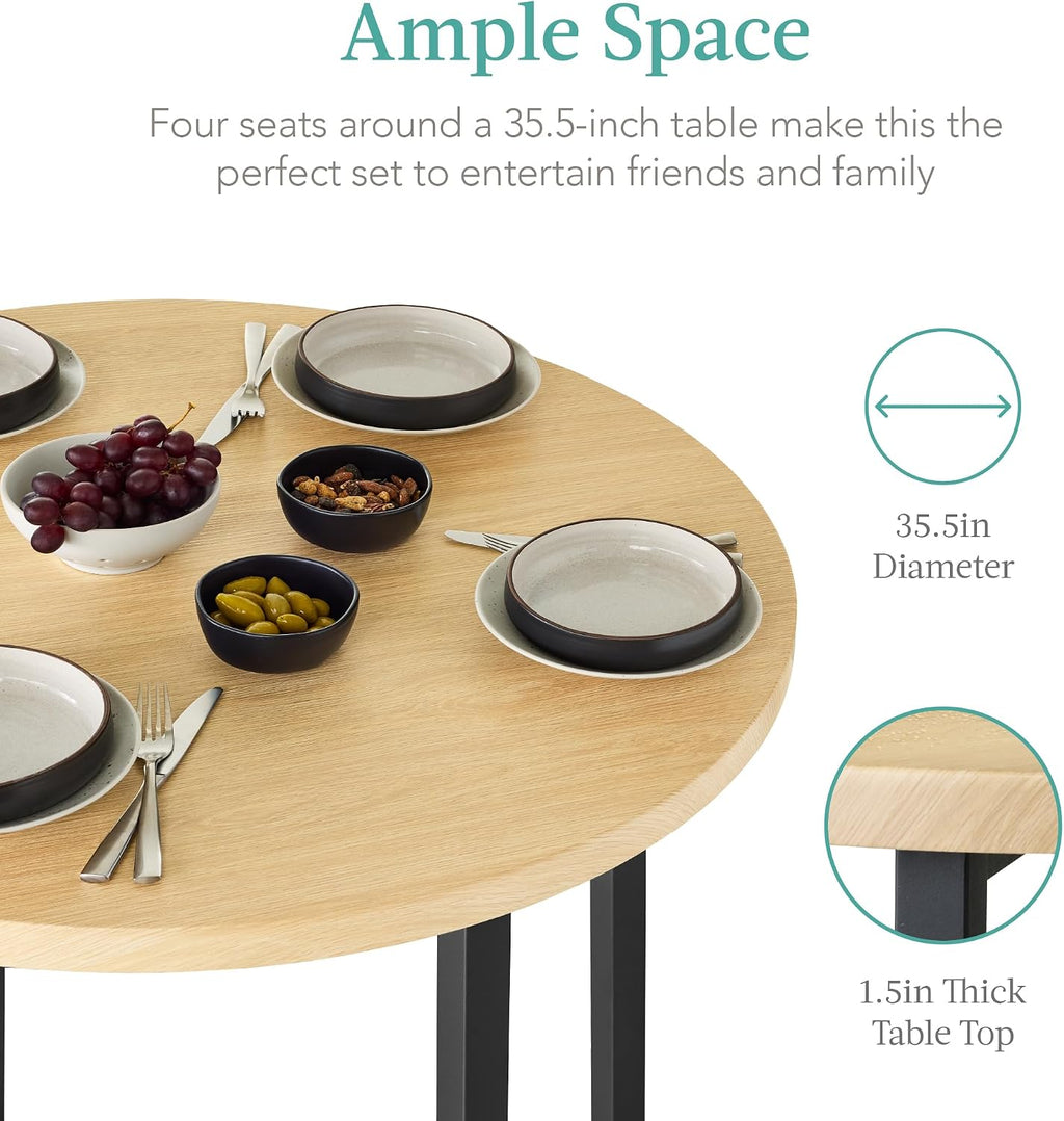 Best Choice Products 5-Piece Modern Round Counter Height Dining Set for Home Kitchen, Dining Room w/ 4 Chairs, 1.5in Thick Table - Natural