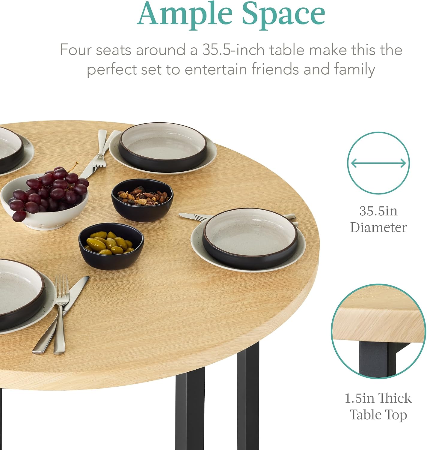 Best Choice Products 5-Piece Modern Round Counter Height Dining Set for Home Kitchen, Dining Room w/ 4 Chairs, 1.5in Thick Table - Natural