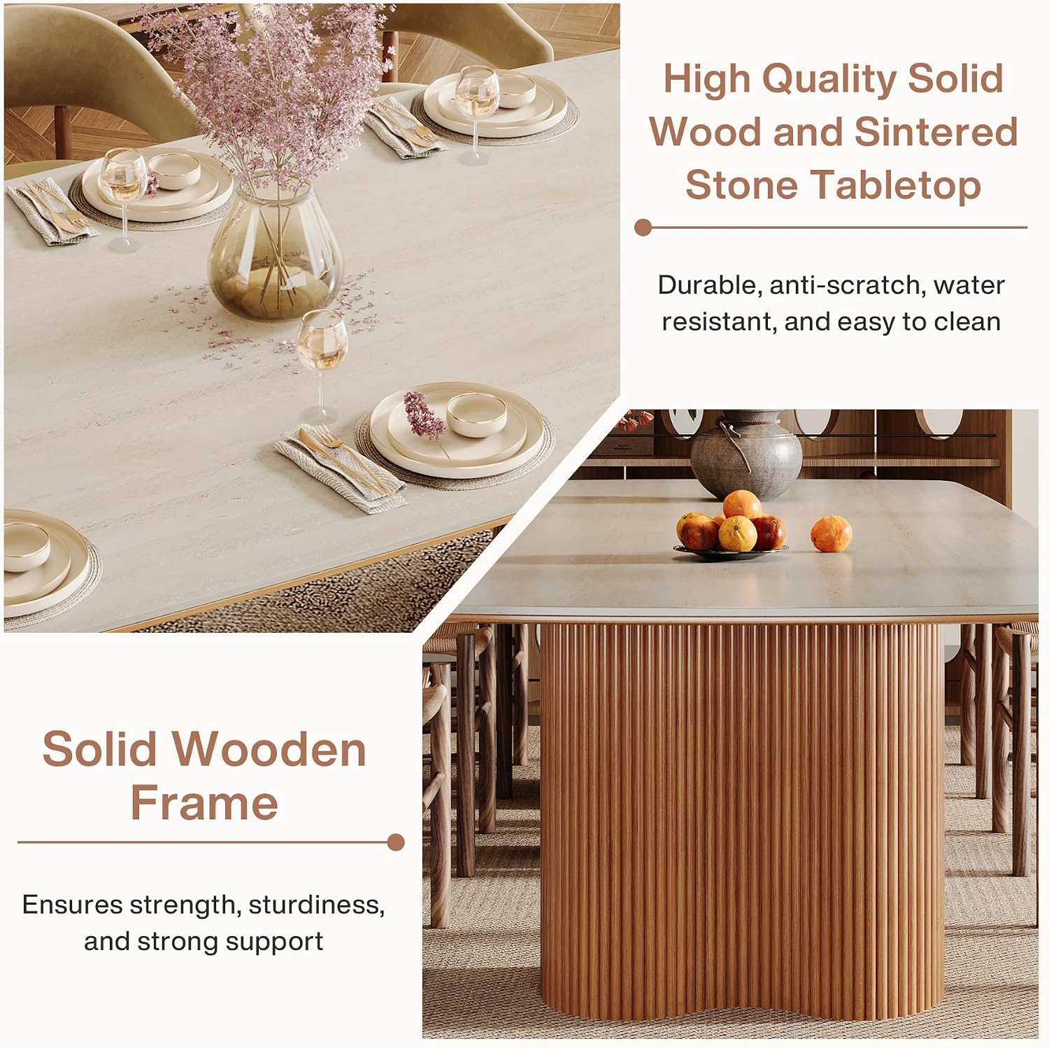 Tribesigns 78.7' Sintered Stone Dining Table for 8-10，Luxury Rectangular Kitchen Table with Solid Wood Legs, Mid-Century Dining Room Table for Living Room