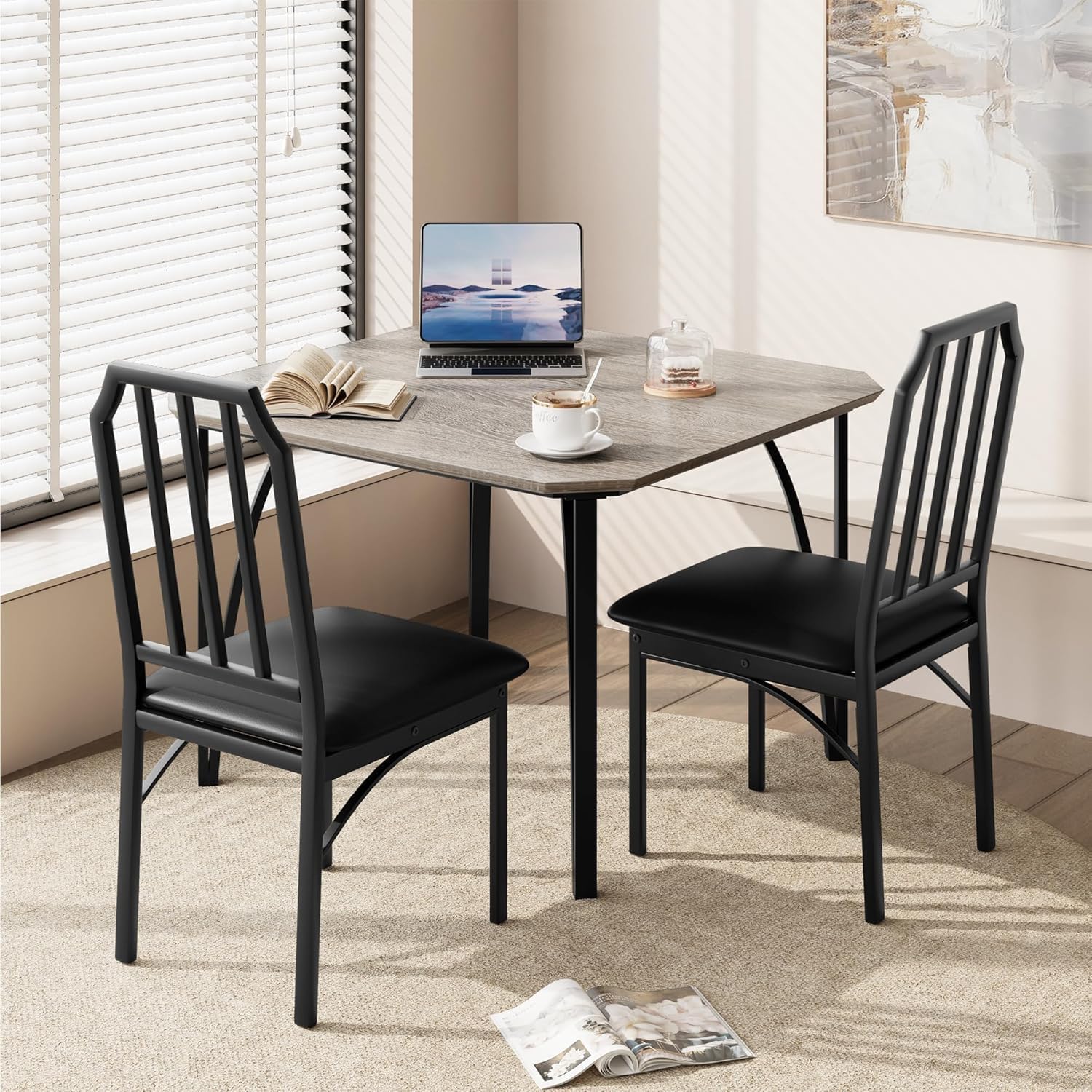 IDEALHOUSE Dining Table Set for 2, Kitchen Table Set of 2 with Upholstered Cushion Chairs, Dining Room Table Set with Kitchen Chairs, Easy to Assemble, Suitable for Apartment - (Gray)