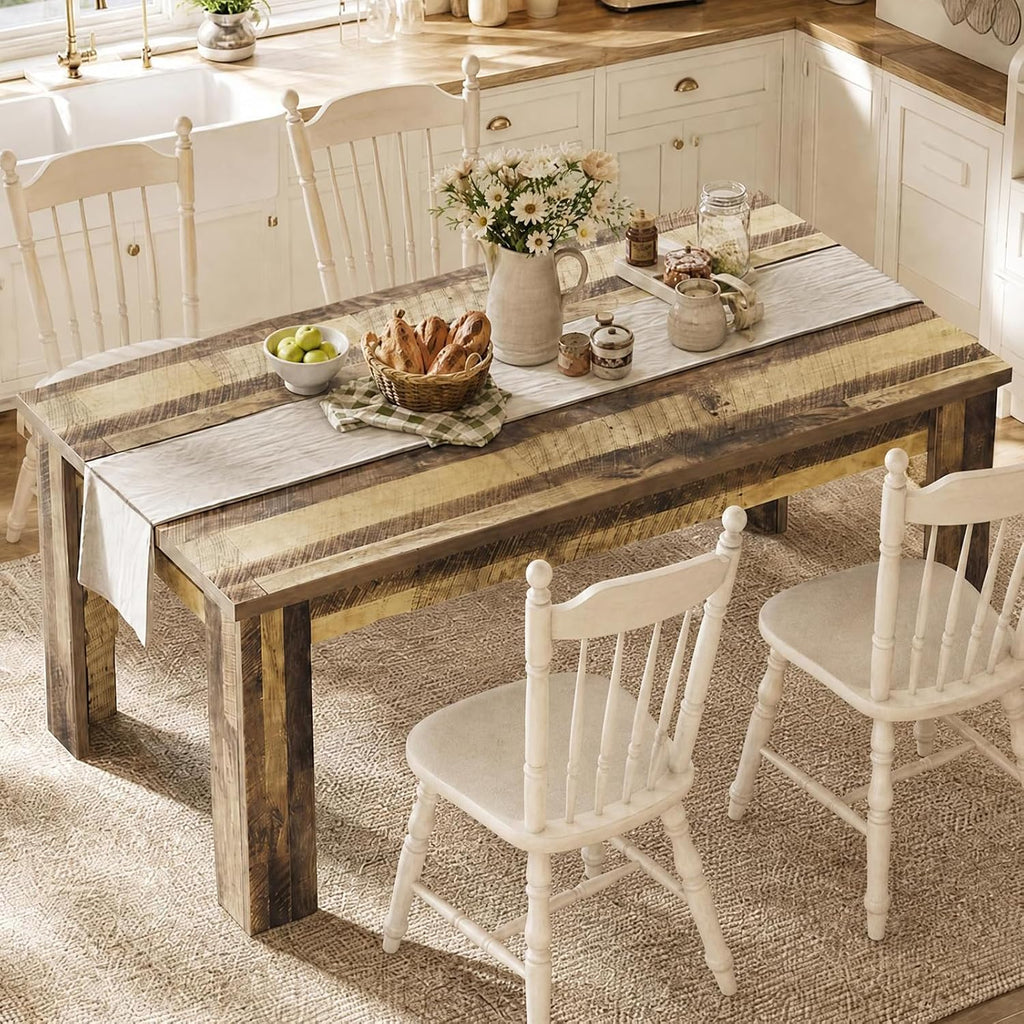 CABIHOME 63' Rectangular Dining Table for 4-6, Farmhouse Large Kitchen Table, Sturdy Frame, 4 Triangular Stable Legs, Thickened Tabletop, Ideal for Apartment, Dining Room, Small Space, Retro Brown
