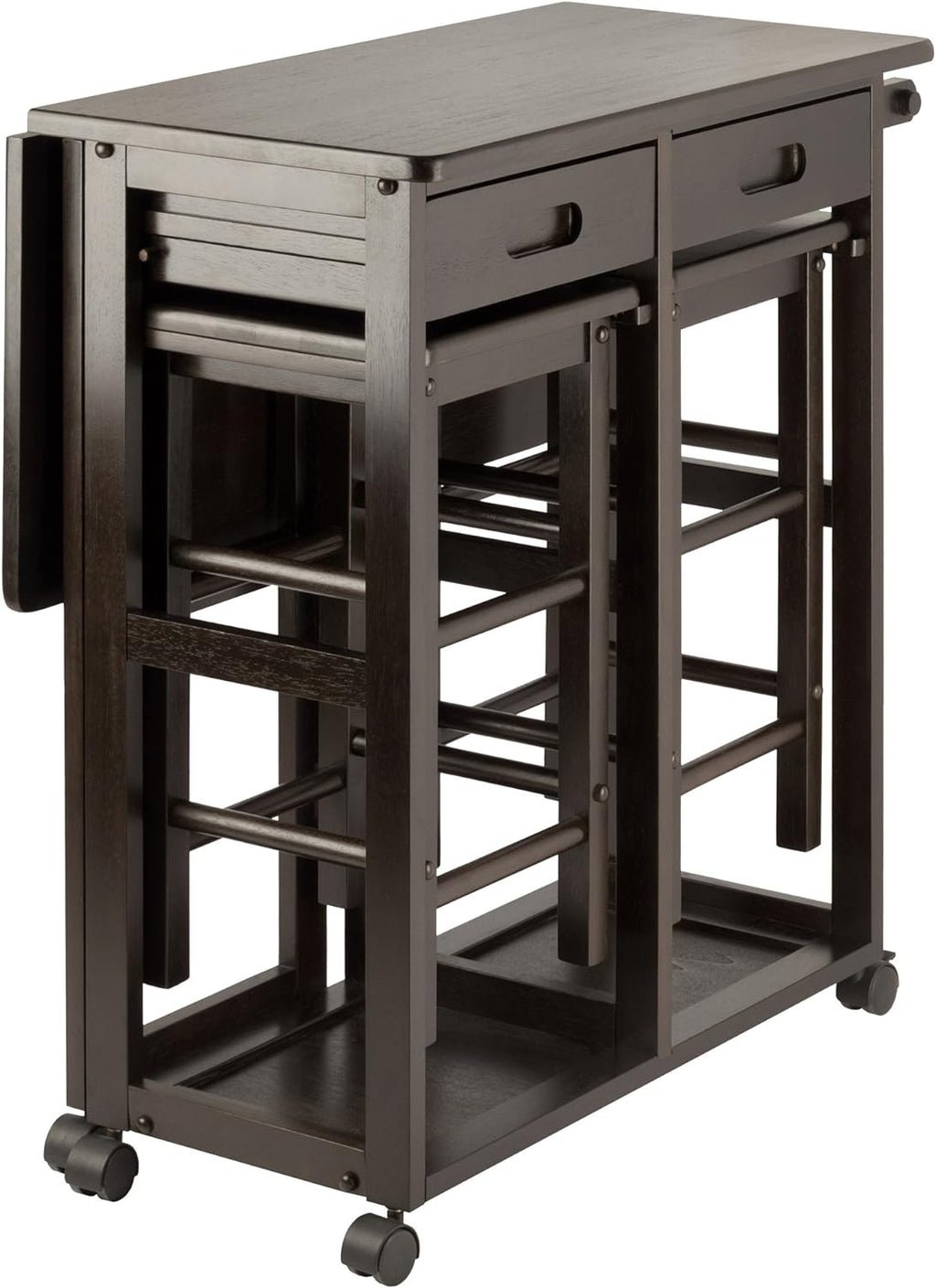 Winsome Suzanne Kitchen Table Set with Stools, 33' in Coffee, Convenient Sturdy Mobile Kitchen & Dining Room Table & Chairs with Storage for Small Spaces, Dorms, Apartments