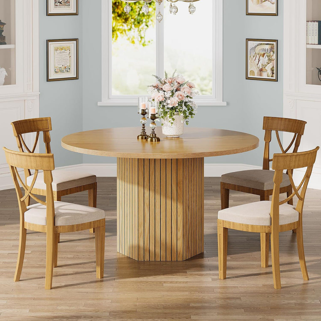 Tribesigns Wood Round Dining Table for Kitchen Room, 47 inch Dinner Table for 4 People with Heavy Duty Pedestal Base Circle Oak Tabletop for Kitchen Living Room, Natural Oak