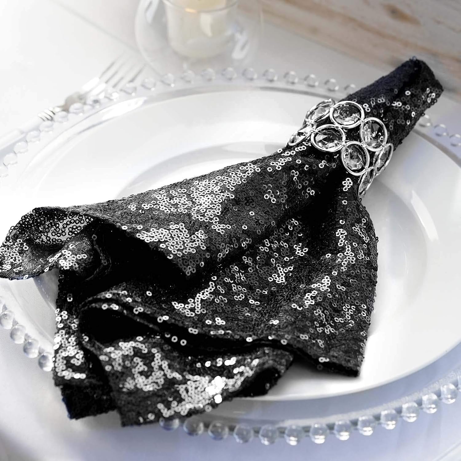50 pcs 20-Inch Black Sequins Napkins - for Wedding Party Restaurant Holiday Dinner