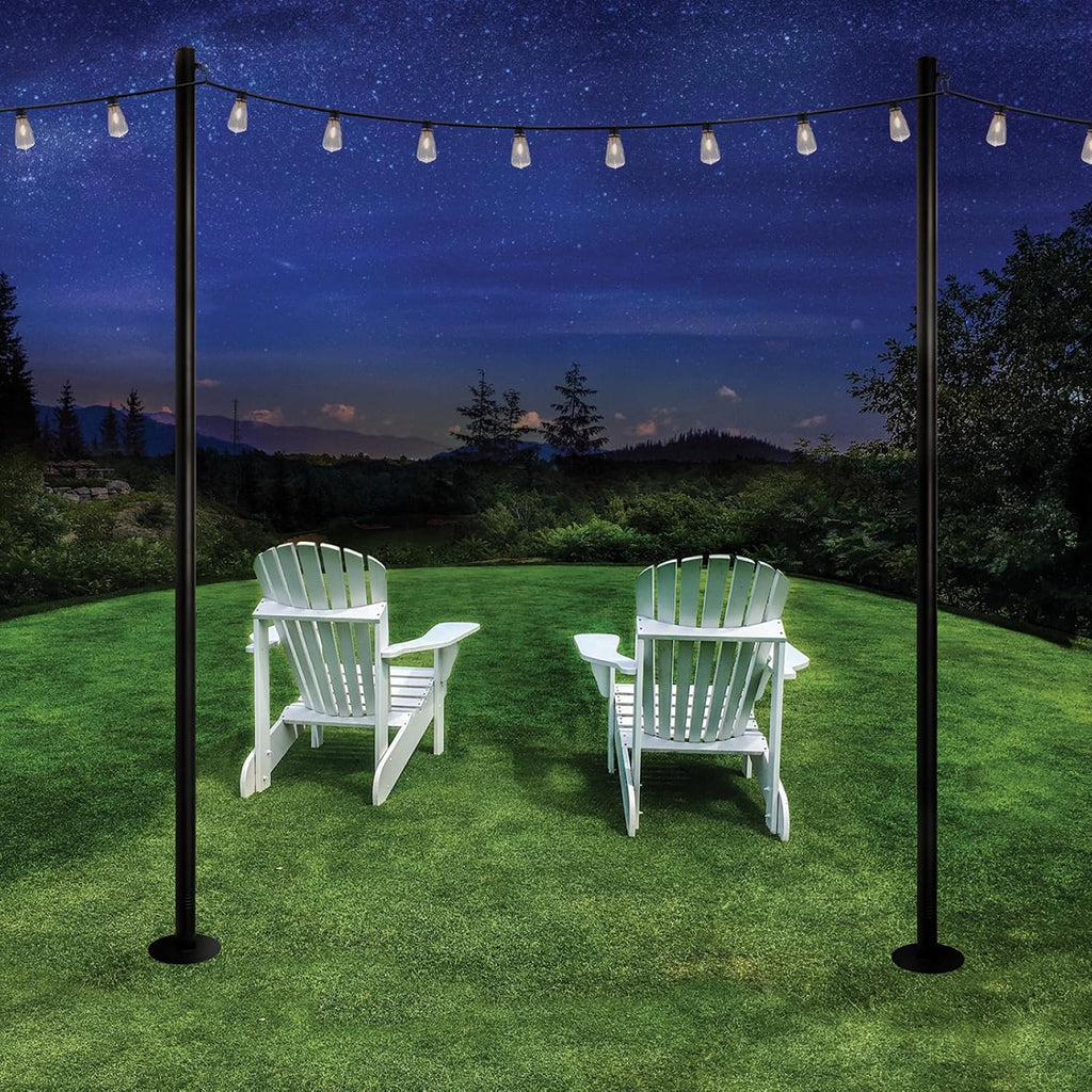 EXCELLO GLOBAL PRODUCTS Premium String Light Pole 4 Pack with 100' of LED Edison Bulb String Lights (Yard Mount)