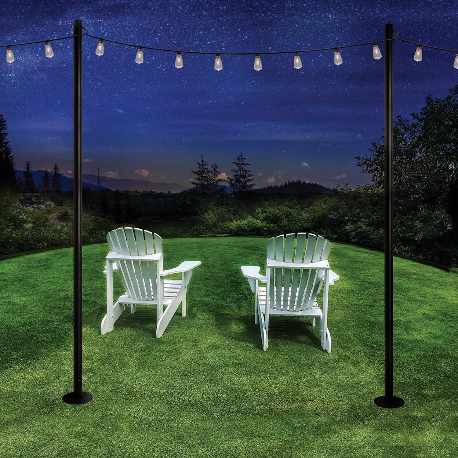 EXCELLO GLOBAL PRODUCTS Premium String Light Pole 4 Pack with 100' of LED Edison Bulb String Lights (Yard Mount)