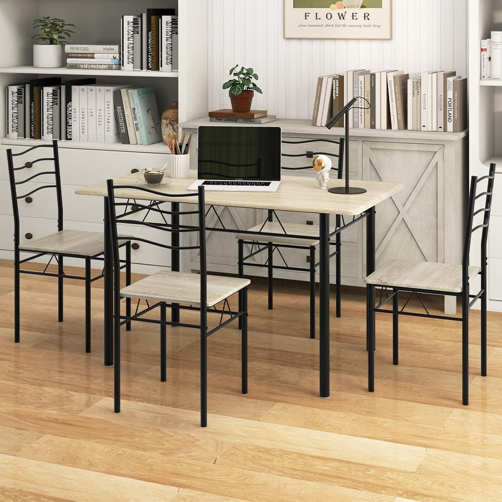 Giantex 47-inches Dining Table Set for 4, Rectangular Kitchen Table with 4 Dining Chairs, Metal Frame, 5-Piece Space-Saving Dinette Set for Small Space, Dinner, Breakfast Nook, Apartment