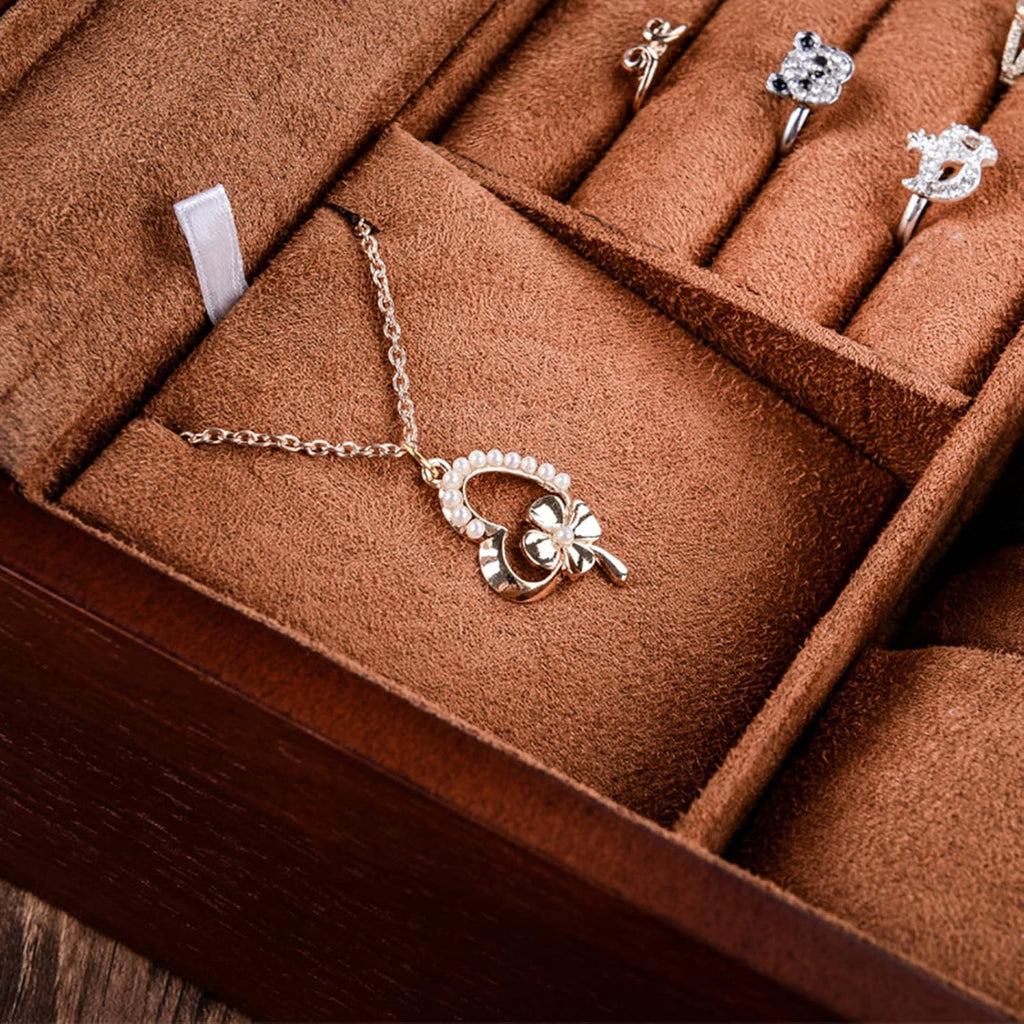MARURY Wooden Watch Jewelry Box with Lock Vintage Glass Storage Box Double Layer Jewelry Storage Box Case Bracelet Necklace Ring Ornament Gift