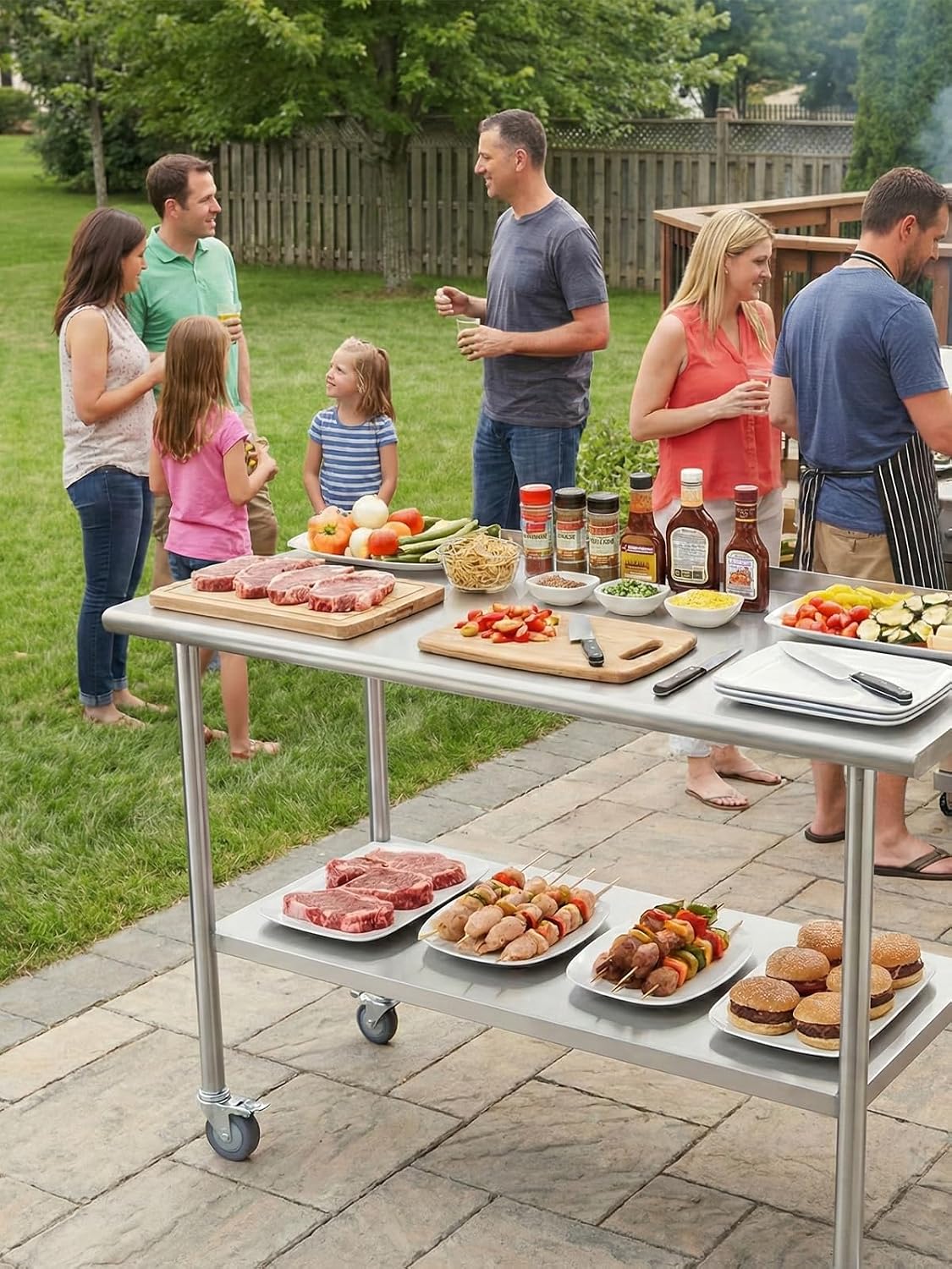 Atelicf All-Stainless Steel Prep Table, 30 x 36 Inch, with Rounded-Corner Backsplash, Casters and Adjustable Undershelf, Heavy-Duty Build for Outdoor Use, Restaurants, Kitchens, Gardens, and Garages