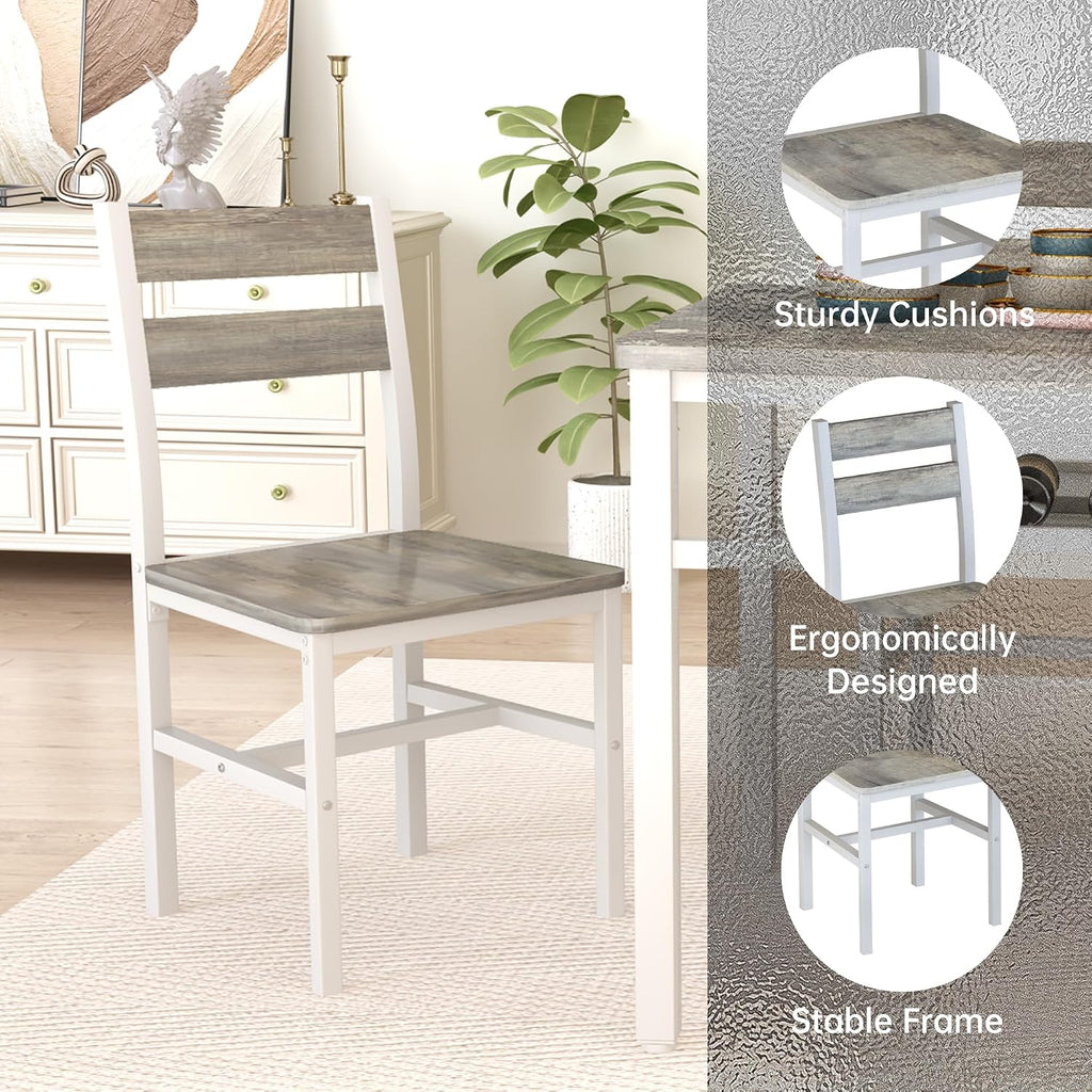 Hooseng Dining Table Set for 4, Wood Kitchen Table Chairs Set with Storage, Farmhouse 5 Piece Dining Room Table Set, Space-Saving Dinette Set for Breakfast Nook, Apartment