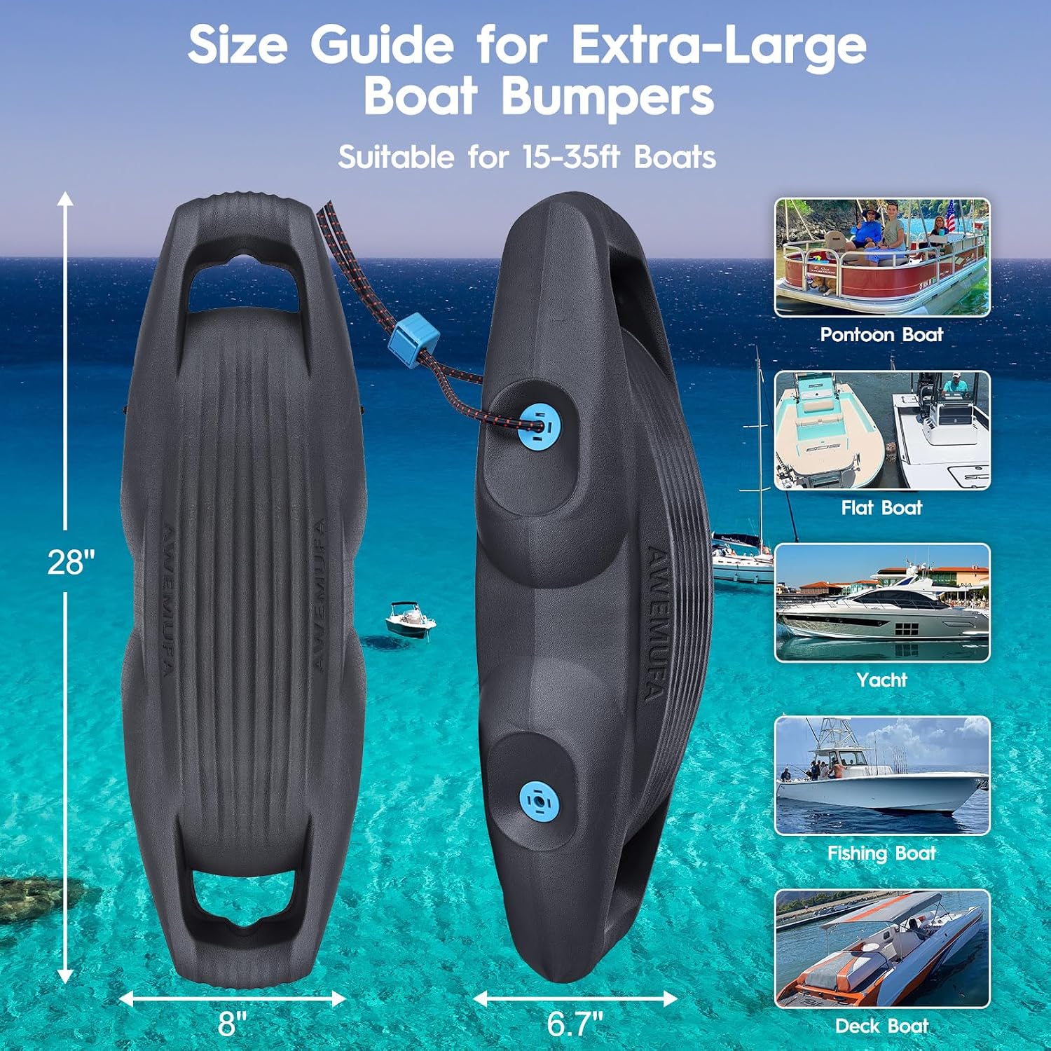 AWEMUFA Boat Fenders Easy to Install Bumper for Docking Ideal Fender for Pontoon, Bass, Jet Ski and Fishing Boats