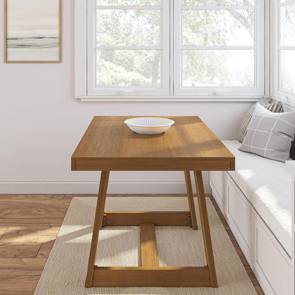 Plank+Beam 48 Inch Farmhouse Dining Table, Rustic Solid Wood Kitchen Table, Dinner Table for Dining Room, Home Office Furniture, Pecan Wirebrush