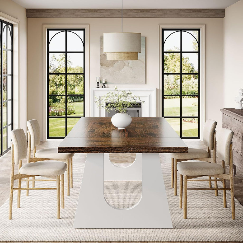 Tribesigns Large Dining Table for 6-8 People, 70.9' Wood Rustic Rectangular Table with White Wooden Legs, Farmhouse Center Kitchen Table for Dining Room, Living Room, Home Furniture (Brown & White)