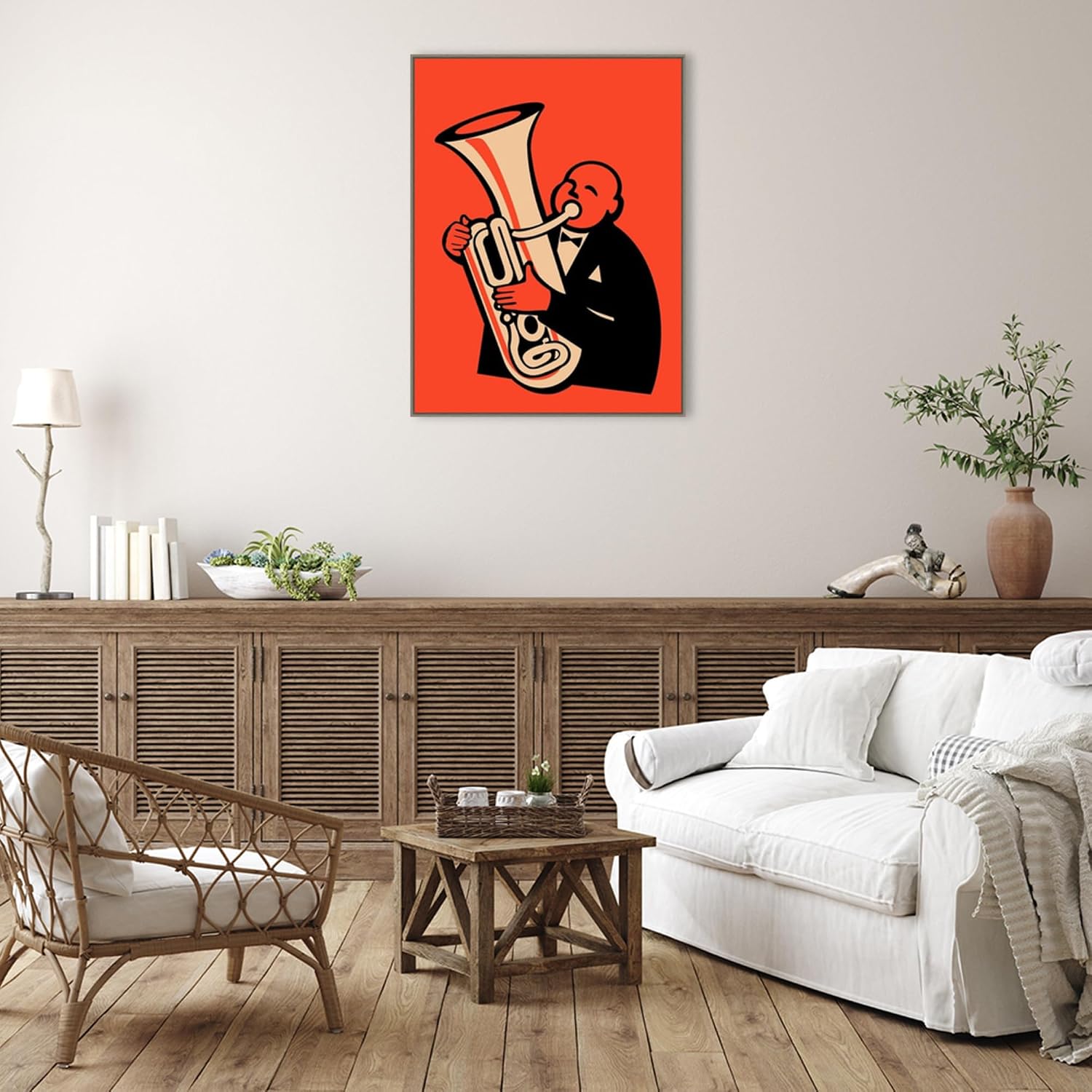Amanti Art Framed Canvas Wall Art 42x32 The Tuba by Mark Rogan, Framed Wall Art Canvas, Music Artwork, Country Rustic Decor, Oversize Poster Painting for Living Room, Bedroom, Bathroom, Kitchen,