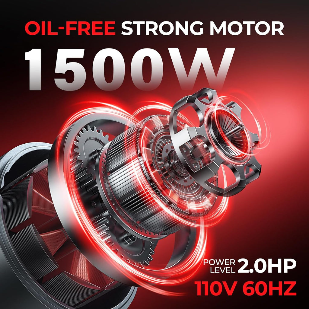 10 Gallon Ultra Quiet Air Compressor with Two Quick Couplers, 2HP MAX 115PSI Oil-Free Air Compressor Steel Tanks, 70dB Air Compressor with Wheels for Spray Painting, Auto Repair, Woodwork Nailing