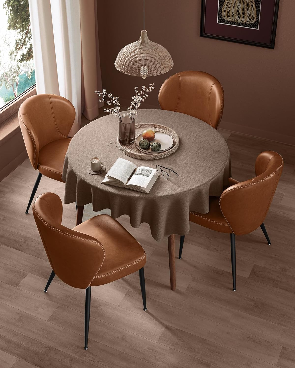 VASAGLE EKHO Collection - Dining Chairs Set of 4, Upholstered Kitchen Chairs, Comfortable Seat, Synthetic Leather with Stitching, Mid-Century Modern, Easy Assembly, Living Room Lounge, Caramel Brown