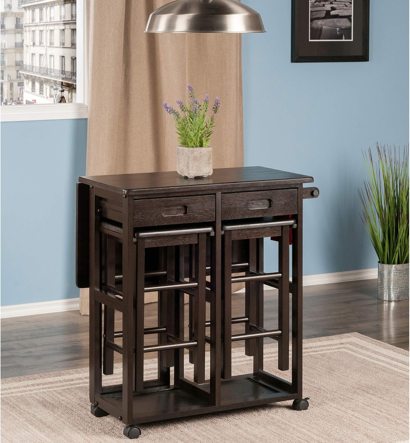 Winsome Suzanne Kitchen Table Set with Stools, 33' in Coffee, Convenient Sturdy Mobile Kitchen & Dining Room Table & Chairs with Storage for Small Spaces, Dorms, Apartments