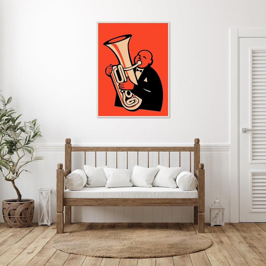 Amanti Art Framed Canvas Wall Art 42x32 The Tuba by Mark Rogan, Framed Wall Art Canvas, Music Artwork, Traditional Decor, Oversize Poster Painting for Living Room, Bedroom, Bathroom, Kitchen, Office