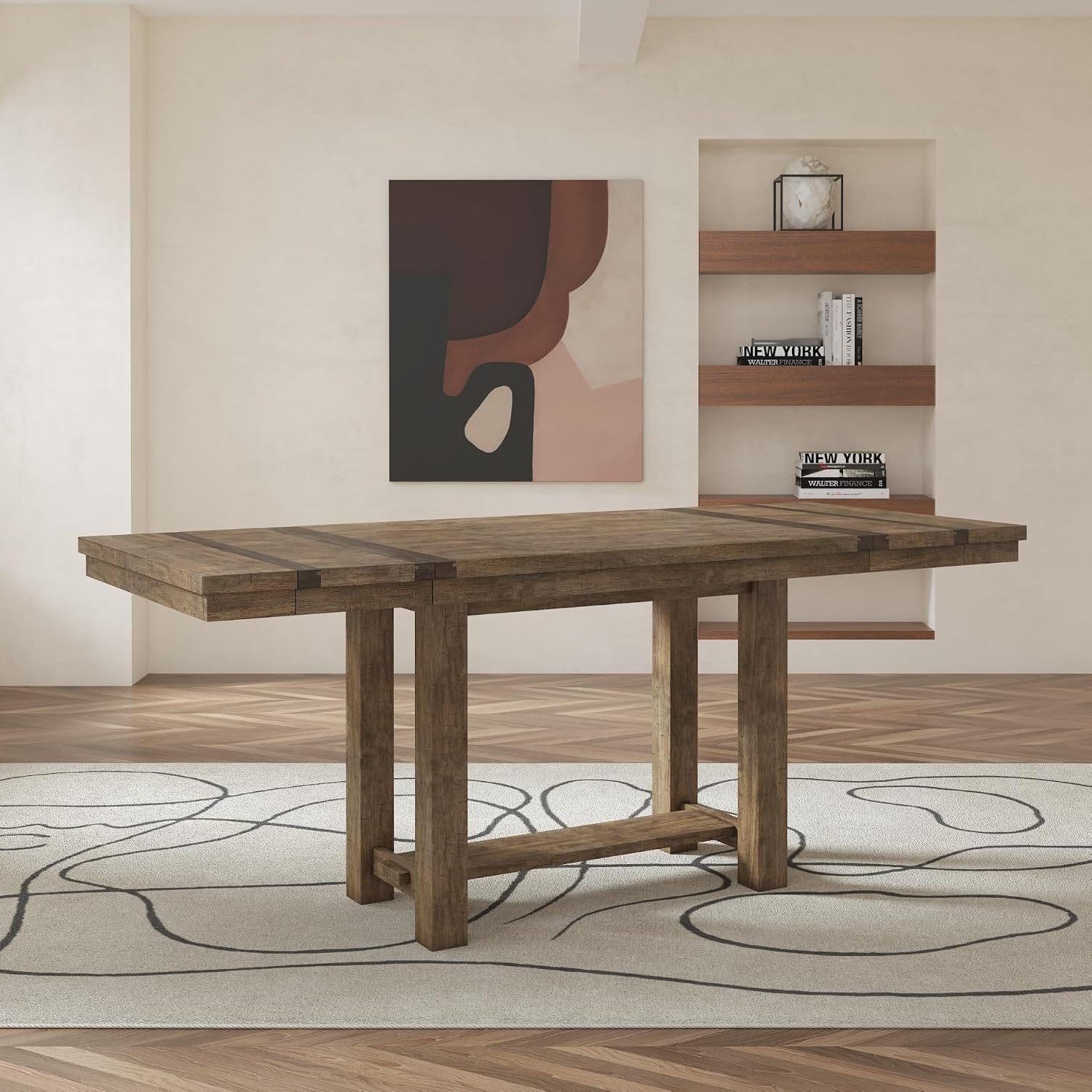 Signature Design by Ashley Moriville Rustic Farmhouse Counter Height Dining Extension Table, Separate Extension Leaves, Seats 8, Wood, 36' W x 86' D x 36' H, Brown