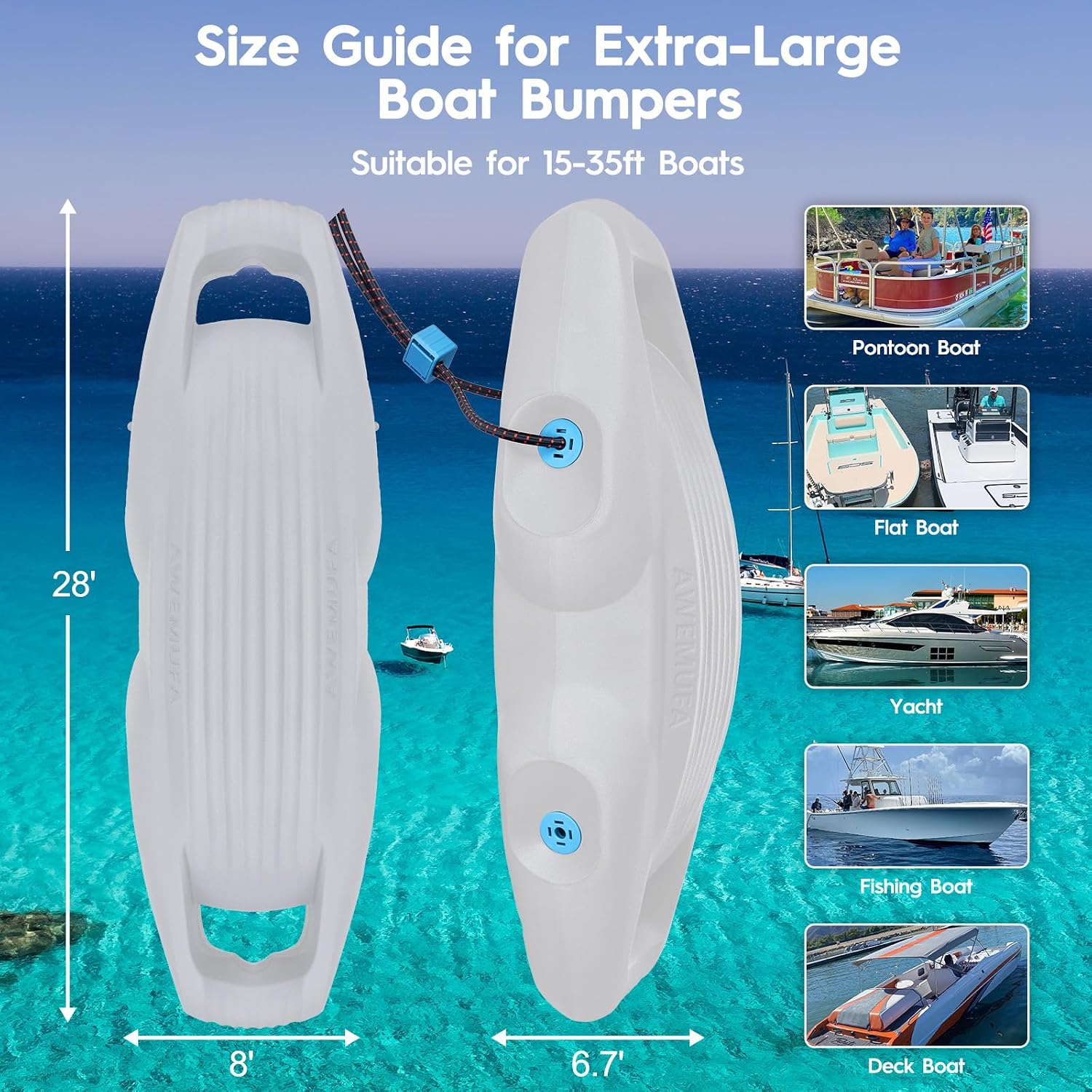 AWEMUFA Boat Fenders Easy to Install Bumper for Docking Ideal Fender for Pontoon, Bass, Jet Ski and Fishing Boats