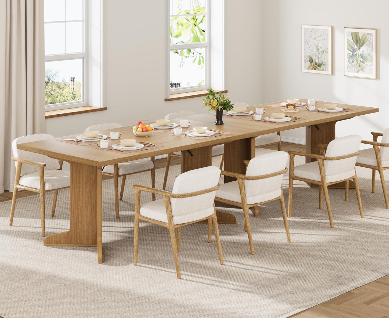 Garvee 71' Large Dining Table for 6 to 8 People, Modern Dinner Table with Unique Wooden Legs, Rectangle Dining Table for Kitchen, Dining Room & Living Room, Oak
