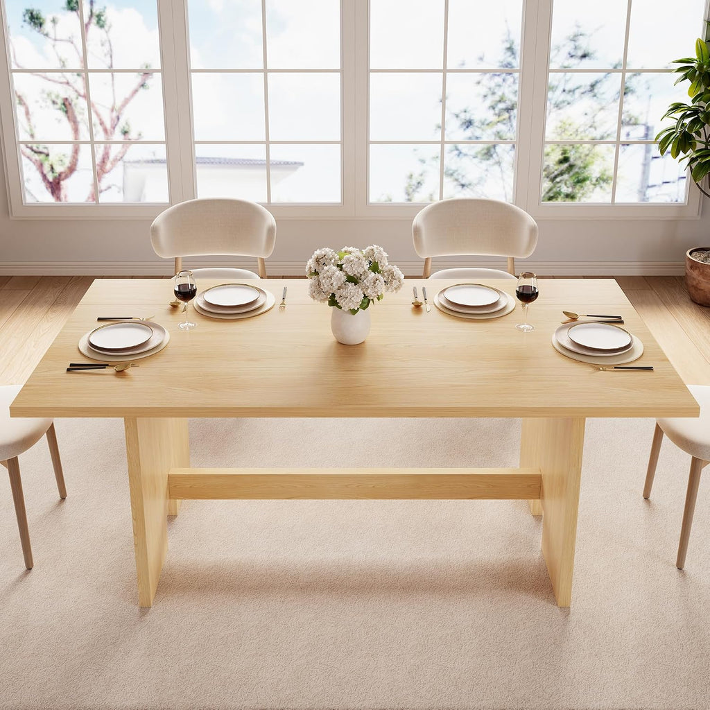 Jocoevol 63' Folding Dining Table for 4-6, Modern Dining Room Table with Large Foldable Tabletop & Legs, Wood Dining Tables for Kitchen Dining Room, Console Table for Living Room(Natural)