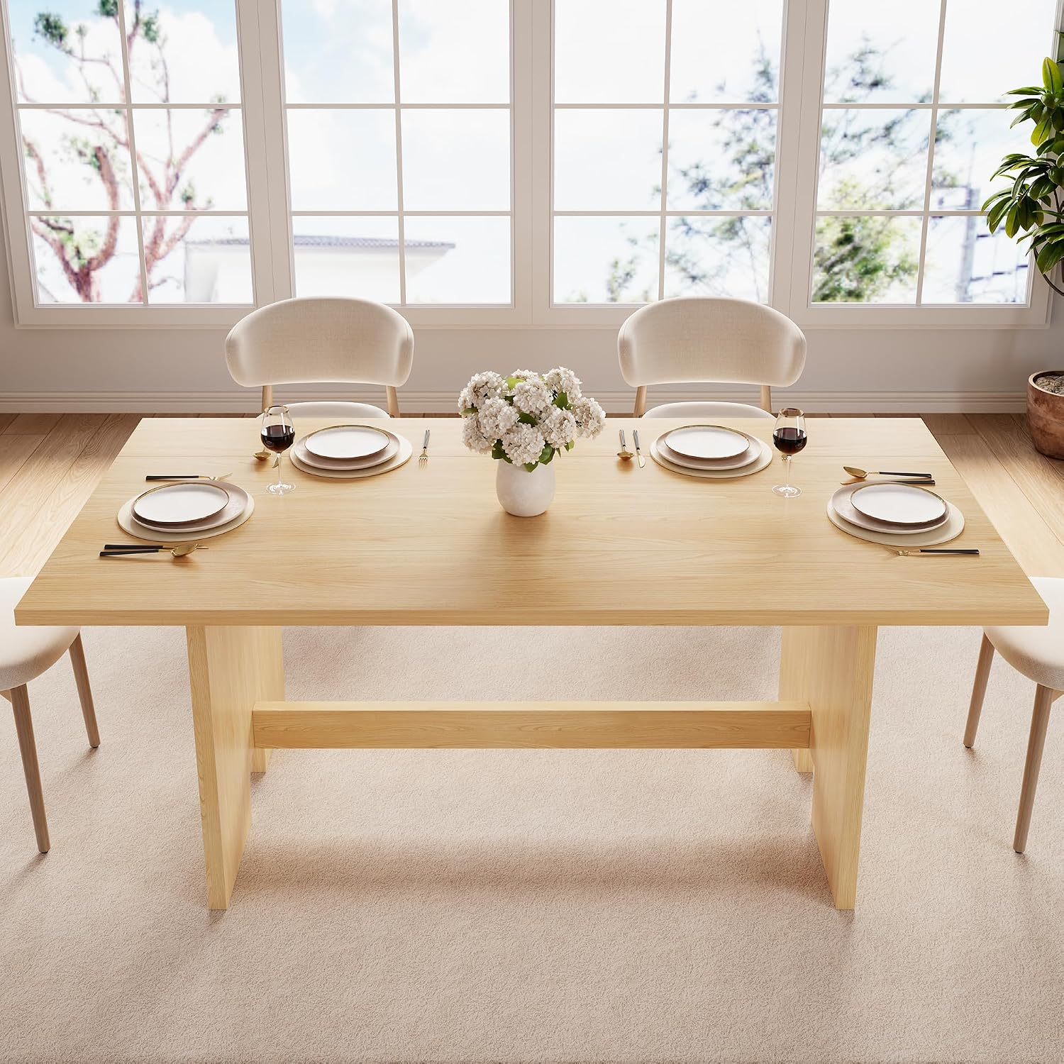 Jocoevol 63' Folding Dining Table for 4-6, Modern Dining Room Table with Large Foldable Tabletop & Legs, Wood Dining Tables for Kitchen Dining Room, Console Table for Living Room(Natural)