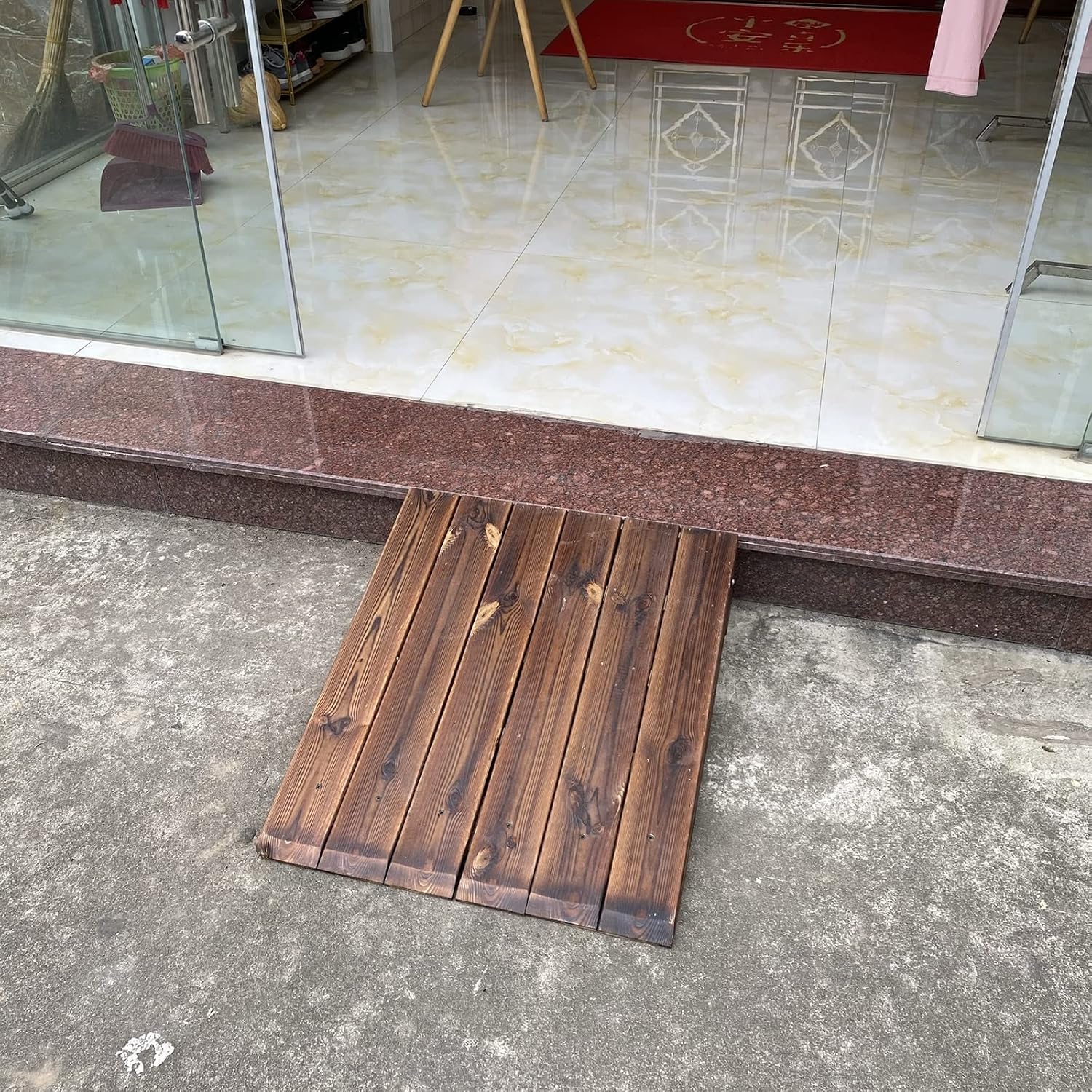 Brown Wooden Doorway Threshold/Kerb Ramp, Non-Skid Patio Garage Bike/Motorcycle/Wheelchairs Ramps, 3.9'/7'/7.8'/9.8' High (60x25x80cm/23x9.8x31in)