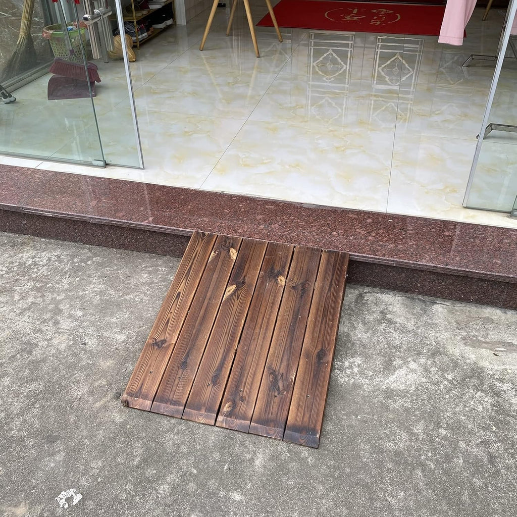 Brown Wooden Doorway Threshold/Kerb Ramp, Non-Skid Patio Garage Bike/Motorcycle/Wheelchairs Ramps, 3.9'/7'/7.8'/9.8' High (90x18x70cm/35x7x27in)