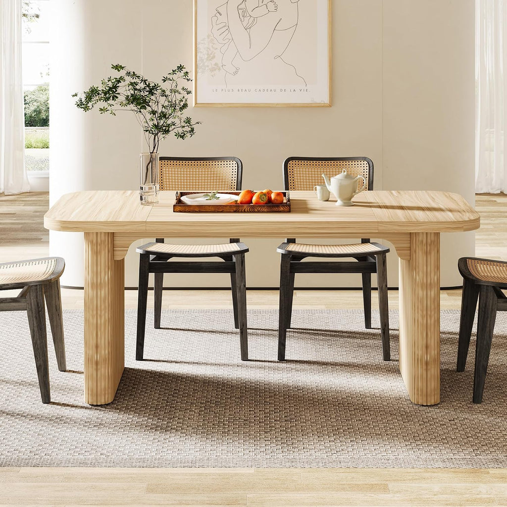 Tribesigns Modern Dining Table for 6 People, 62-Inch Natural Wood Kitchen Table with Double Robust Pedestal, Long Rectangle Wooden Dinner Table for Dining Room