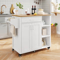 DWVO Rolling Kitchen Island Table on Wheels, Mobile Kitchen Cart with Storage, Butcher Block Island with Open Shelf, Drawer, Spice/Towel Rack, 37inch, White