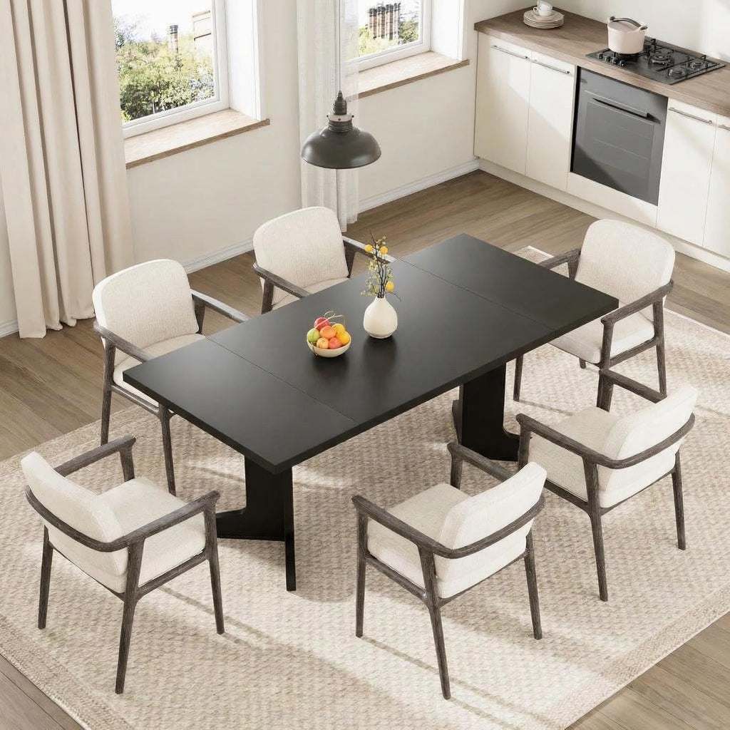 Garvee 71' Large Dining Table for 6 to 8 People, Modern Dinner Table with Unique Wooden Legs, Rectangle Dining Table for Kitchen, Dining Room & Living Room, Black
