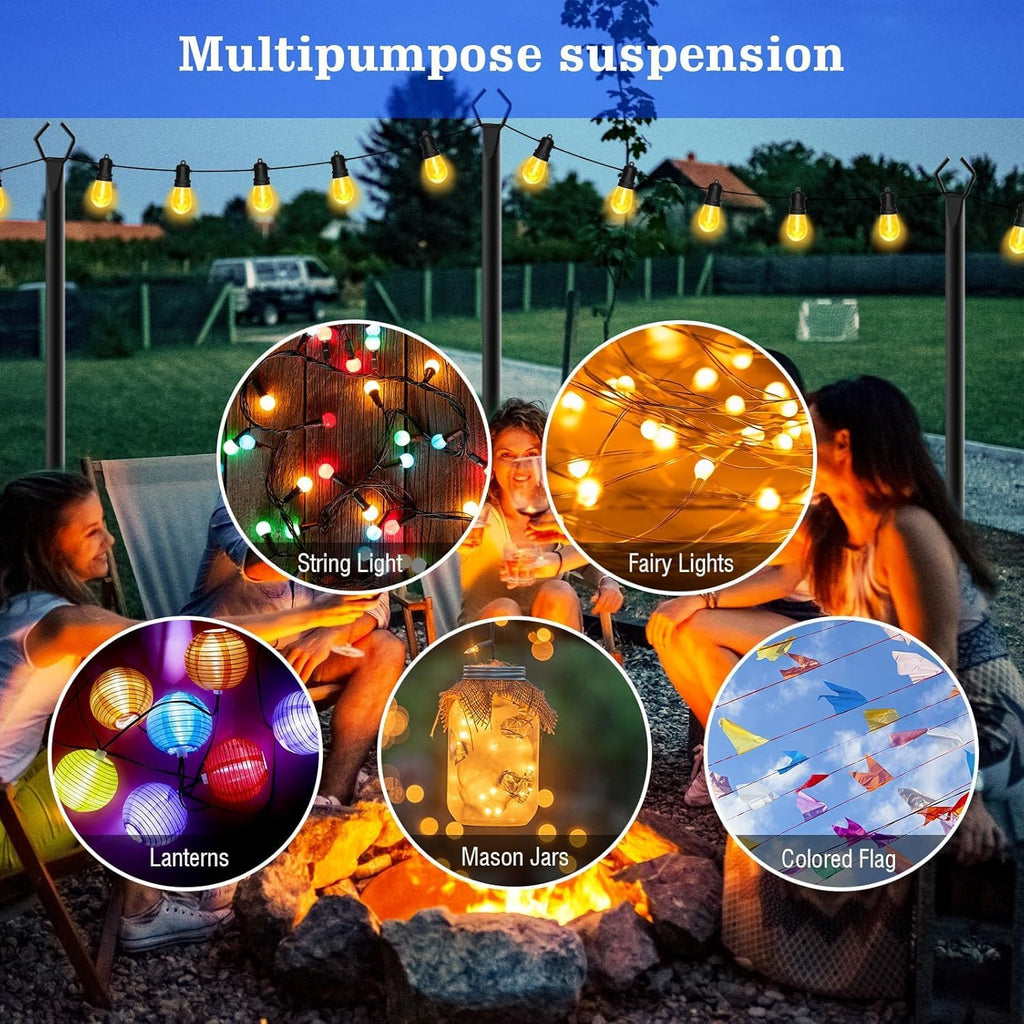 SINLEY 10 Pack String Light Poles,10 Ft Metal Poles with Fork for Outdoor String Lights,Outdoor Light Poles with Fork,Poles/Post/Stand for Outside,Patio,Deck,Backyard,Garden Wedding,Party