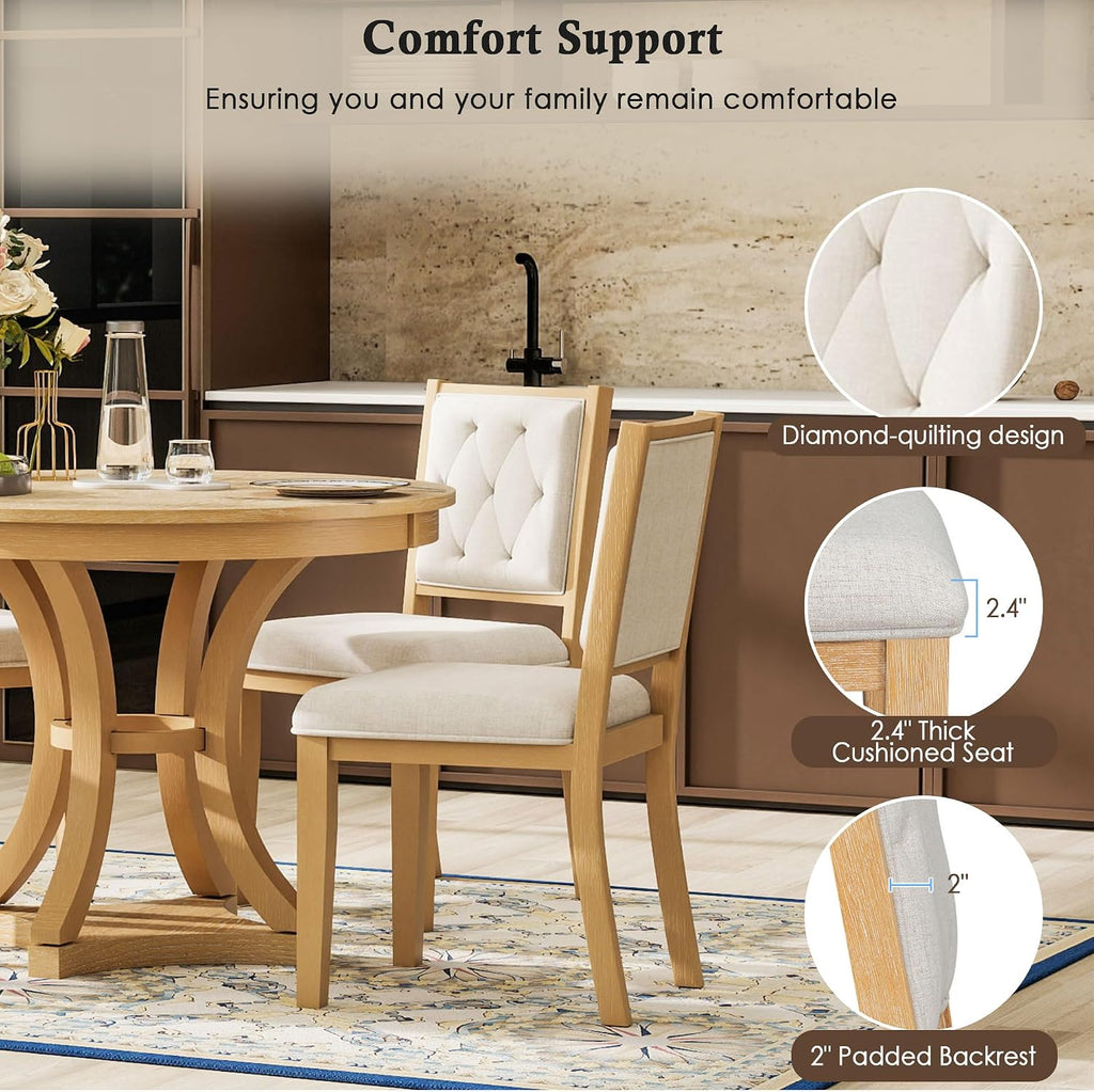 Bellemave Extendable Dining Table Set for 4, 5-Piece Retro Round Table Set with 4 Upholstered Chairs, Round Table with a 16' W Leaf, Oval Kitchen Table Set with Extendable Table (Natural)