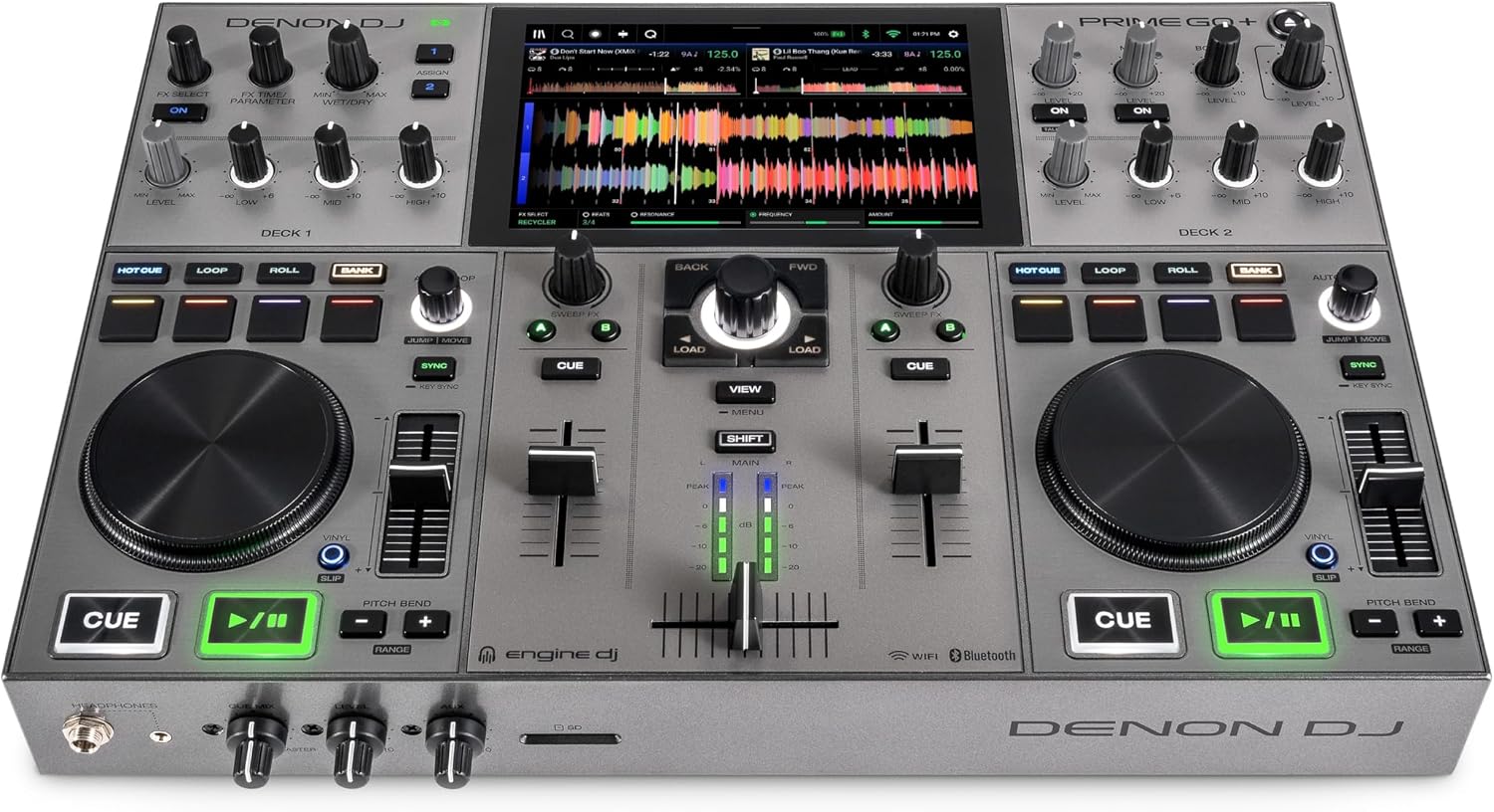 Denon DJ PRIME GO+ Portable DJ Controller and Mixer with Stem Separation, 2 Decks, Wi-Fi Streaming, Bluetooth, Lights Control, 7' Screen and Battery