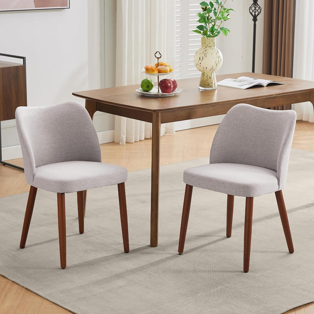 GarveeHome Linen Dining Chairs Set of 4 Upholstered Fabric Dining Chair with Wood Legs, Wing Backrest, Wooden Kitchen Chairs with Thick Cushions, Leveling Feet for Dining Room, Living Room, Light Grey