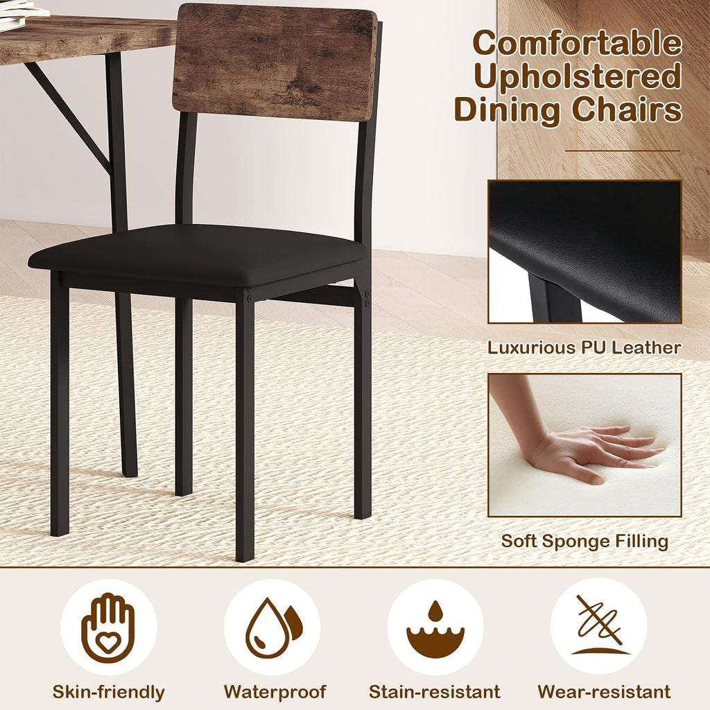 Giantex 5-Piece Dining Table Set for 4, Industrial Kitchen Table and 4 PU Leather Upholstered Chairs with Metal Leg, Padded Seat, Space-Saving Dinette Set for Small Space Apartment Breakfast Nook