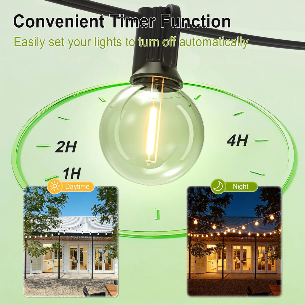 Outdoor-String-Lights-Patio-LED-Light-Outside 300FT Waterproof Dimmer Remote Outdoor Lighting with 3 Modes G40 Globe Plastic LED Bulbs Hanging Lights Connectable for Backyard Yard Porch Party