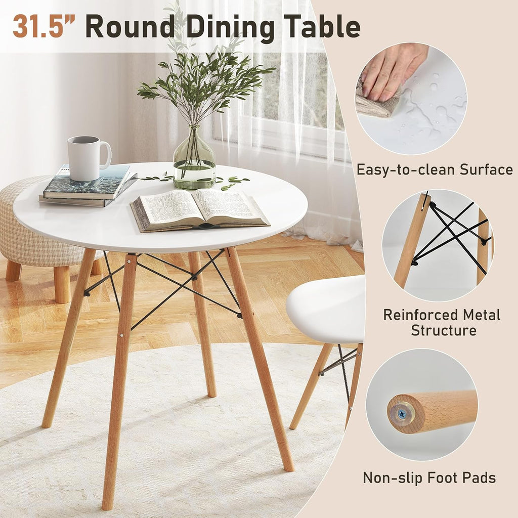 Tangkula Round Dining Table Set for 4, Modern Circle Kitchen Table & 4 Chairs with Ergonomic Seats and Solid Wood Legs, 5-Piece Dining Room Set for Small Spaces, Kitchen, Living Room