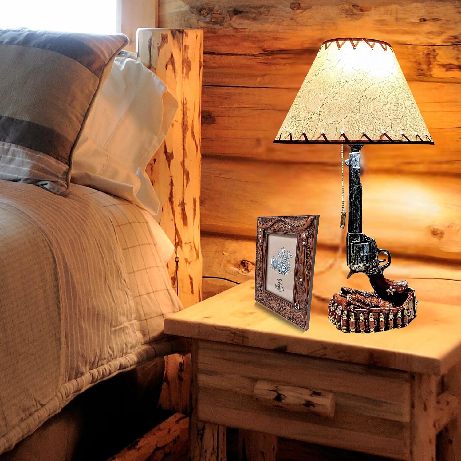 BestGiftEver Set of 2 Old Western Style Six Shooter Revolver Lamps - Rustic Table Lamps for Living Room, Bedroom - Perfect for Man Cave Decor, Lodge, and Western Cowboy Enthusiasts