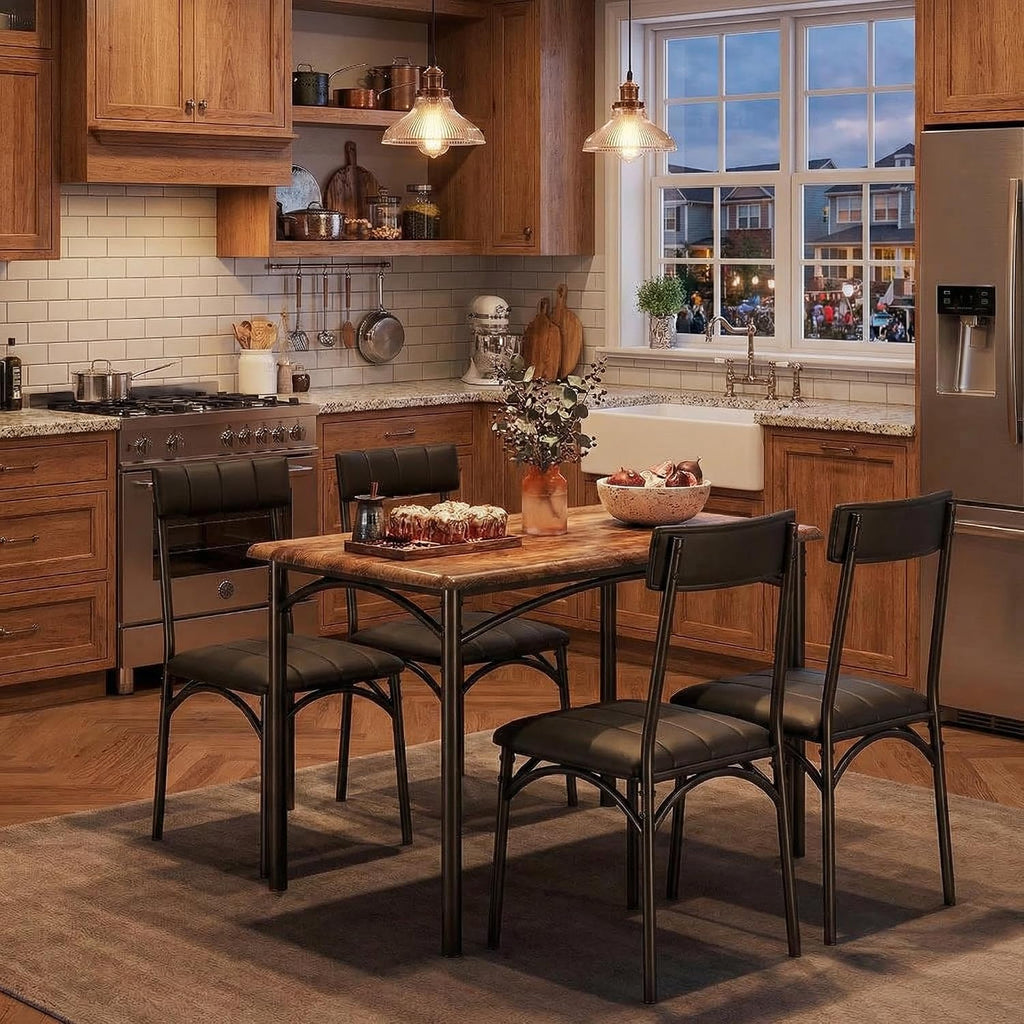 GAOMON Dining Table Set for 4, Kitchen Table and Chairs for 4 with Upholstered Chairs, 5 Piece Dining Room Table Set, Rectangular Kitchen Table Set for Small Space, Apartment, Studio, Rustic Brown