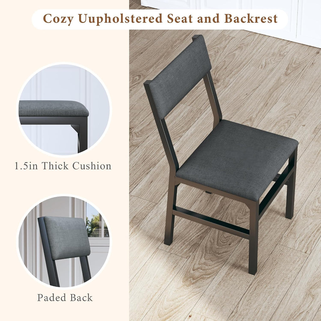 HUAHUU Dining Table Set for 4, Extendable Kitchen Table Cushion Chairs Set of 4, Rectangle Dining Table with Metal Frame & MDF Board, Folding for Small Apartment Saving Space, Black