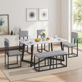 6-Piece Dining Room Set for 6, Faux Marble 51.18'' Dining Room Table with Linen Chairs & Bench, Sturdy Modern Kitchen Table and Chairs Set for Small Spaces