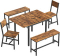 VASAGLE Extendable Dining Table Bundle with 2 Chairs and 2 Benches, Dining Set, for Living Room, Kitchen, Steel Frame, Easy Assembly, Rustic Brown and Ink Black UZH2504043